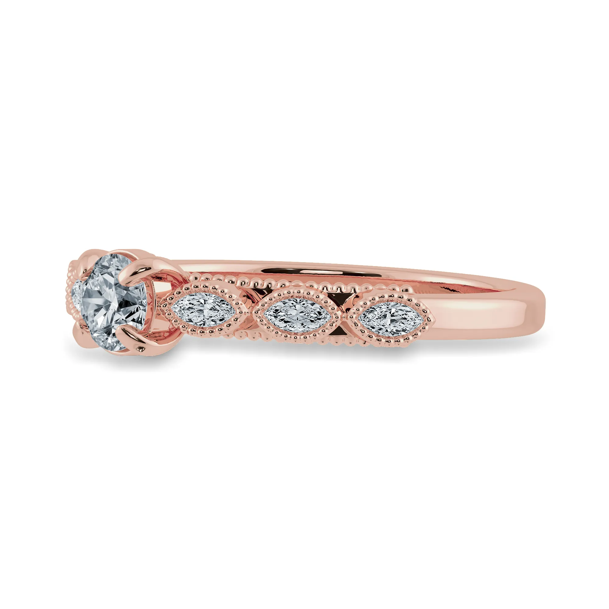 0.20cts. Solitaire 18K Rose Gold Ring with Marquise Cut Diamond Accents JL AU 2011R-C