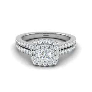 0.30 cts. Cushion Solitaire Double Halo Split Shank Platinum Engagement Ring JL PT JRW1544MM