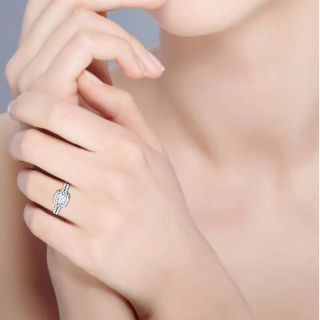 0.30 cts. Cushion Solitaire Double Halo Split Shank Platinum Engagement Ring JL PT JRW1544MM