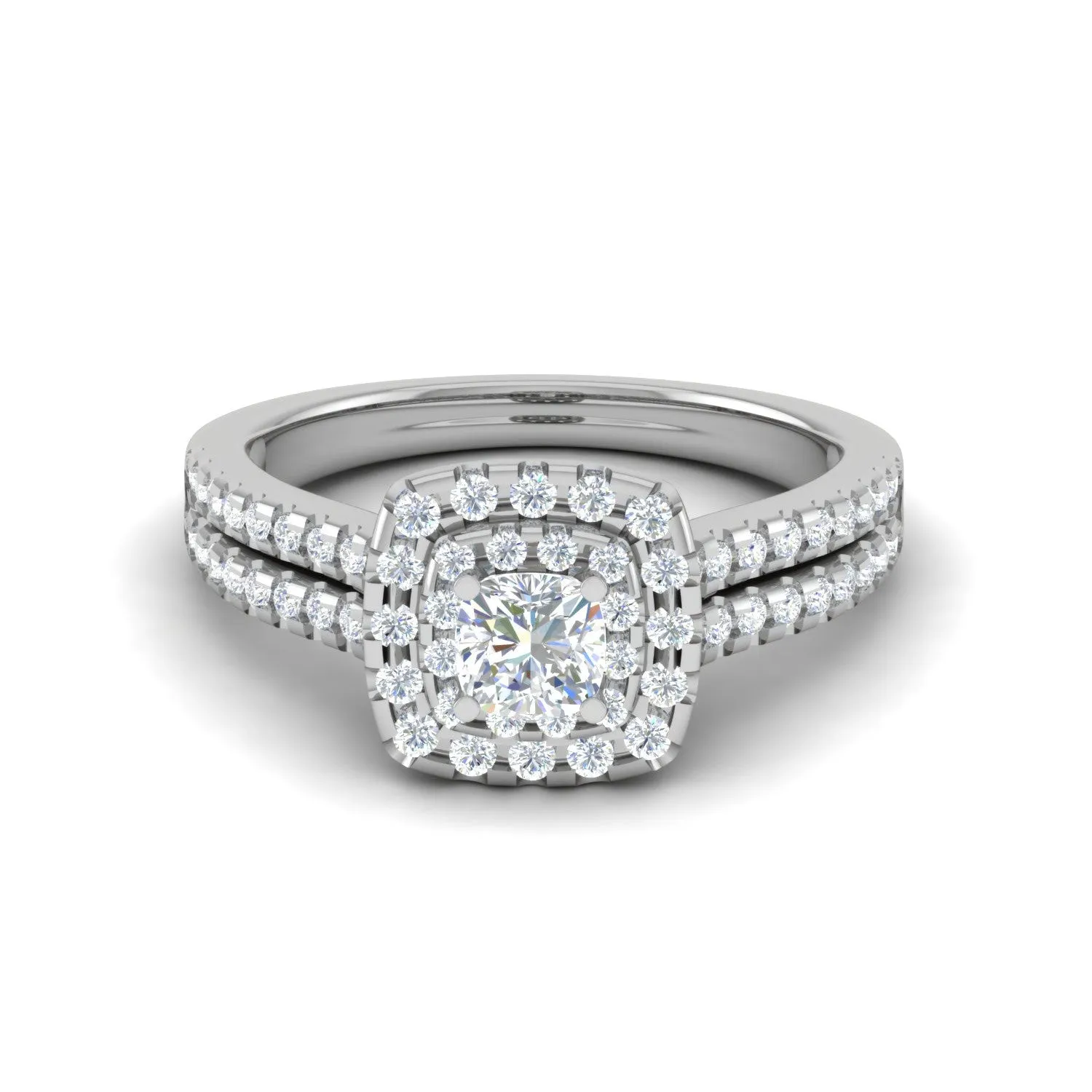 0.30 cts. Cushion Solitaire Double Halo Split Shank Platinum Engagement Ring JL PT JRW1544MM