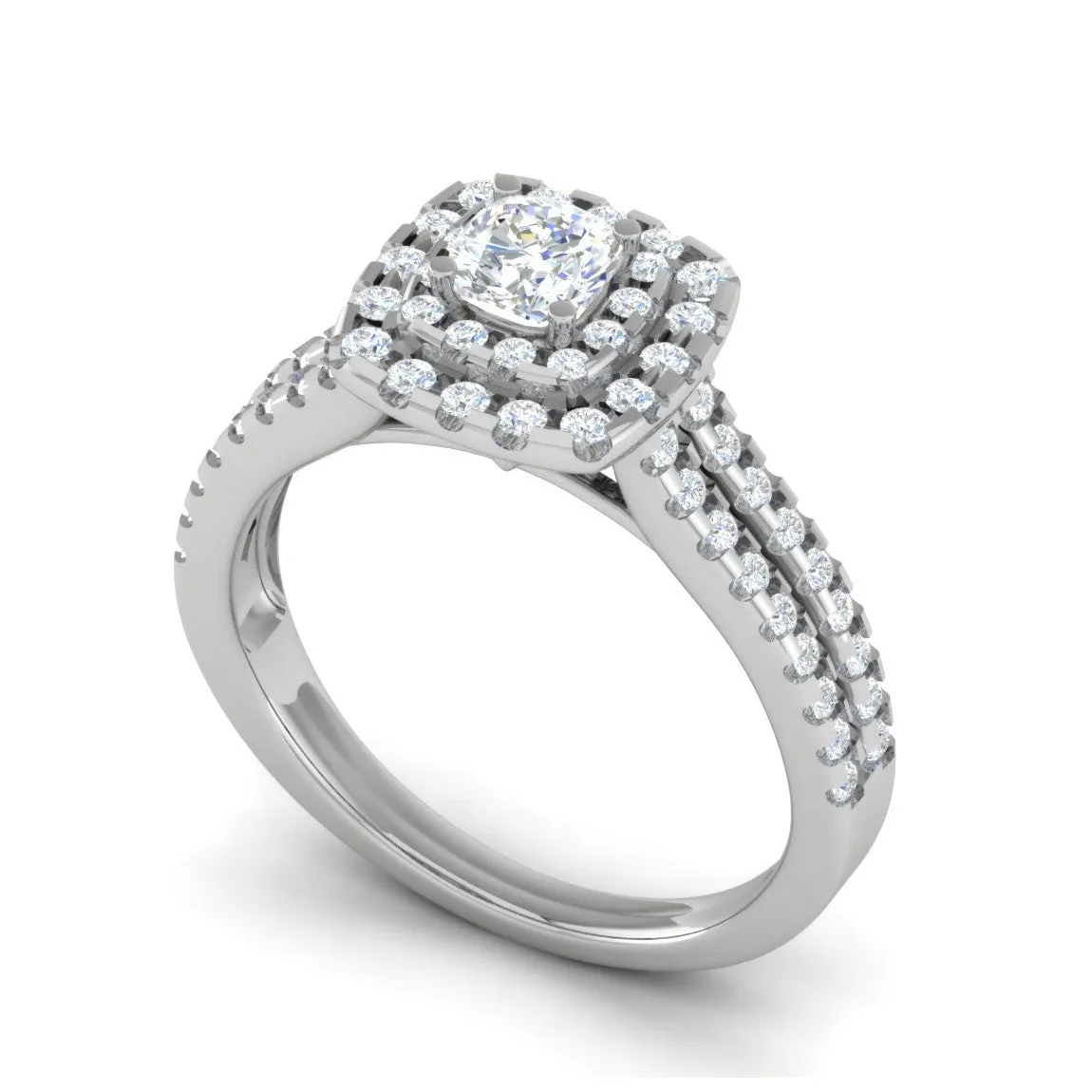0.30 cts. Cushion Solitaire Double Halo Split Shank Platinum Engagement Ring JL PT JRW1544MM