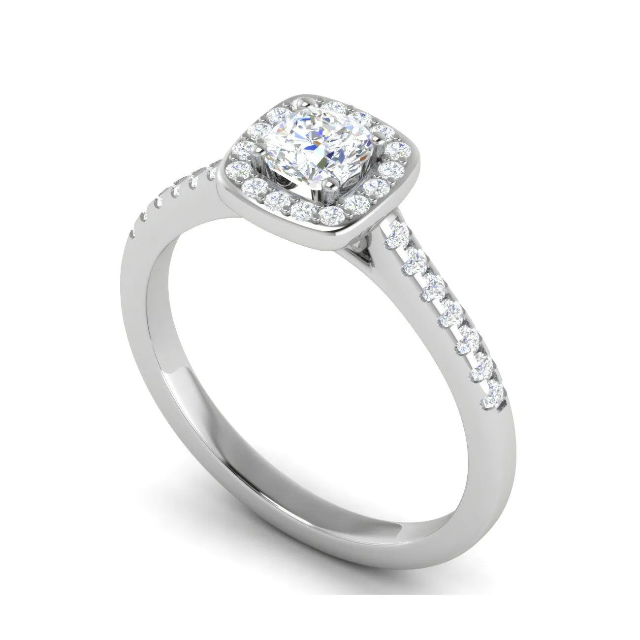 0.30 cts. Cushion Solitaire Halo Diamond Shank Platinum Ring JL PT RH AS 294