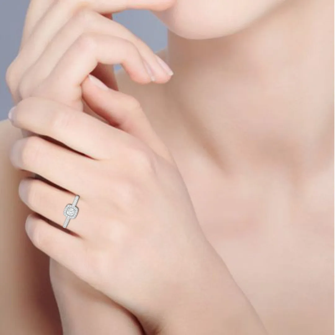 0.30 cts. Cushion Solitaire Halo Diamond Shank Platinum Ring JL PT RH AS 294