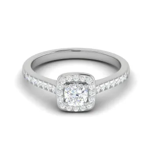 0.30 cts. Cushion Solitaire Halo Diamond Shank Platinum Ring JL PT RH AS 294