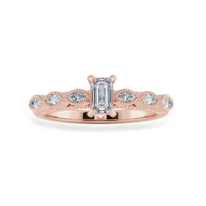 0.30cts. Emerald Cut Solitaire with Marquise Cut Diamond Accents 18K Rose Gold Ring JL AU 2015R
