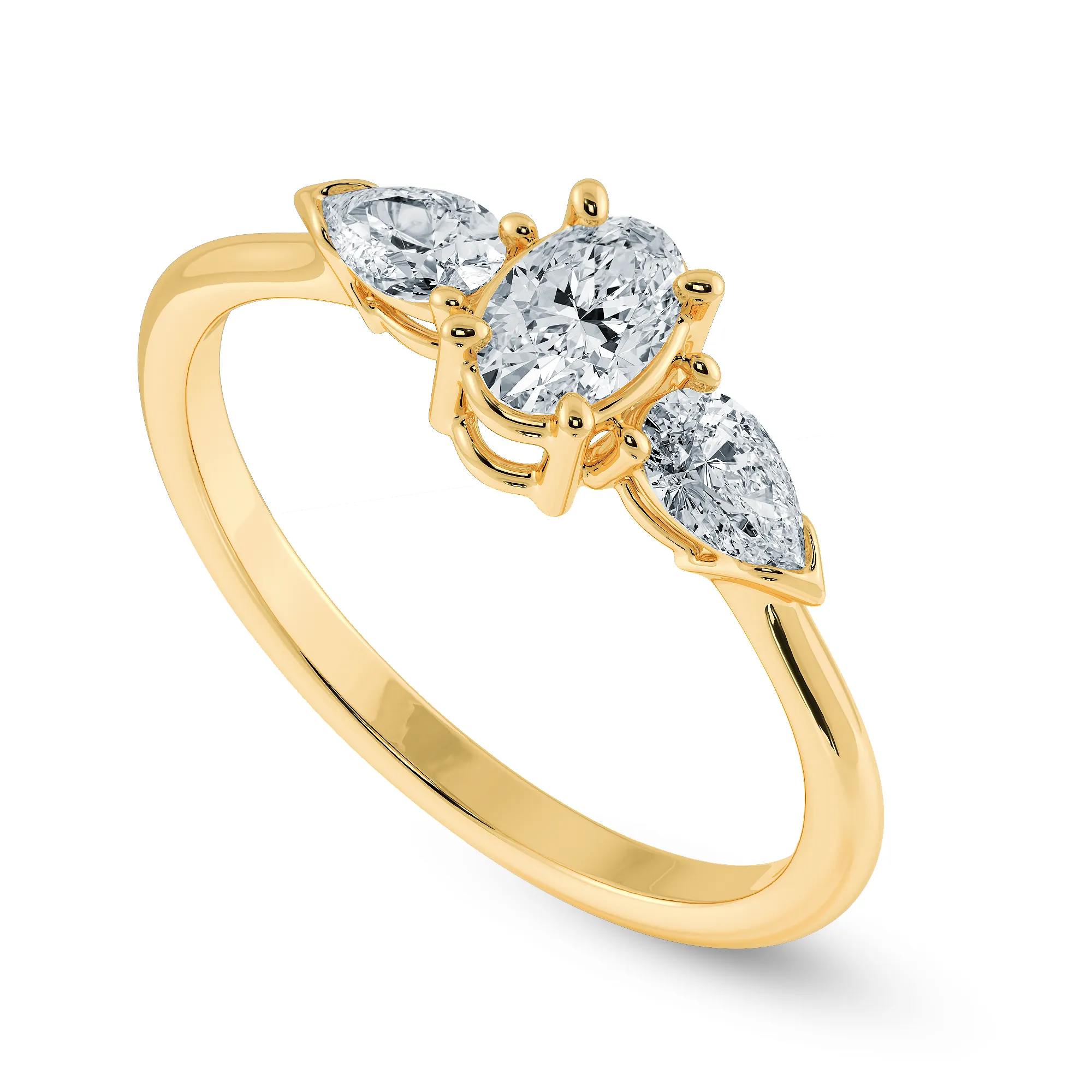 0.30cts. Oval Cut Solitaire with Pear Cut Diamond Accents 18K Yellow Gold Ring JL AU 1206Y