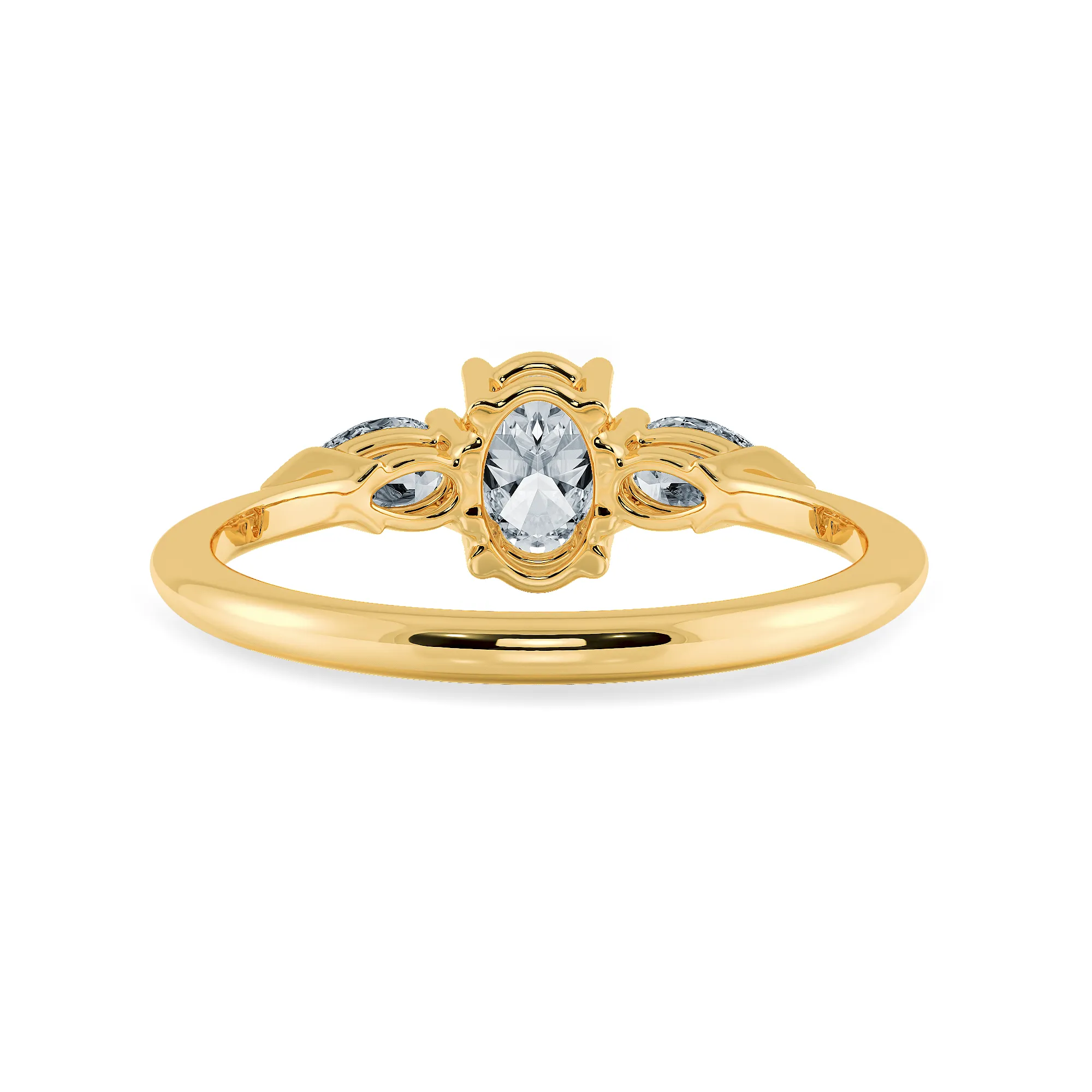 0.30cts. Oval Cut Solitaire with Pear Cut Diamond Accents 18K Yellow Gold Ring JL AU 1206Y