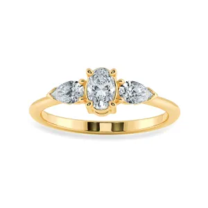 0.30cts. Oval Cut Solitaire with Pear Cut Diamond Accents 18K Yellow Gold Ring JL AU 1206Y