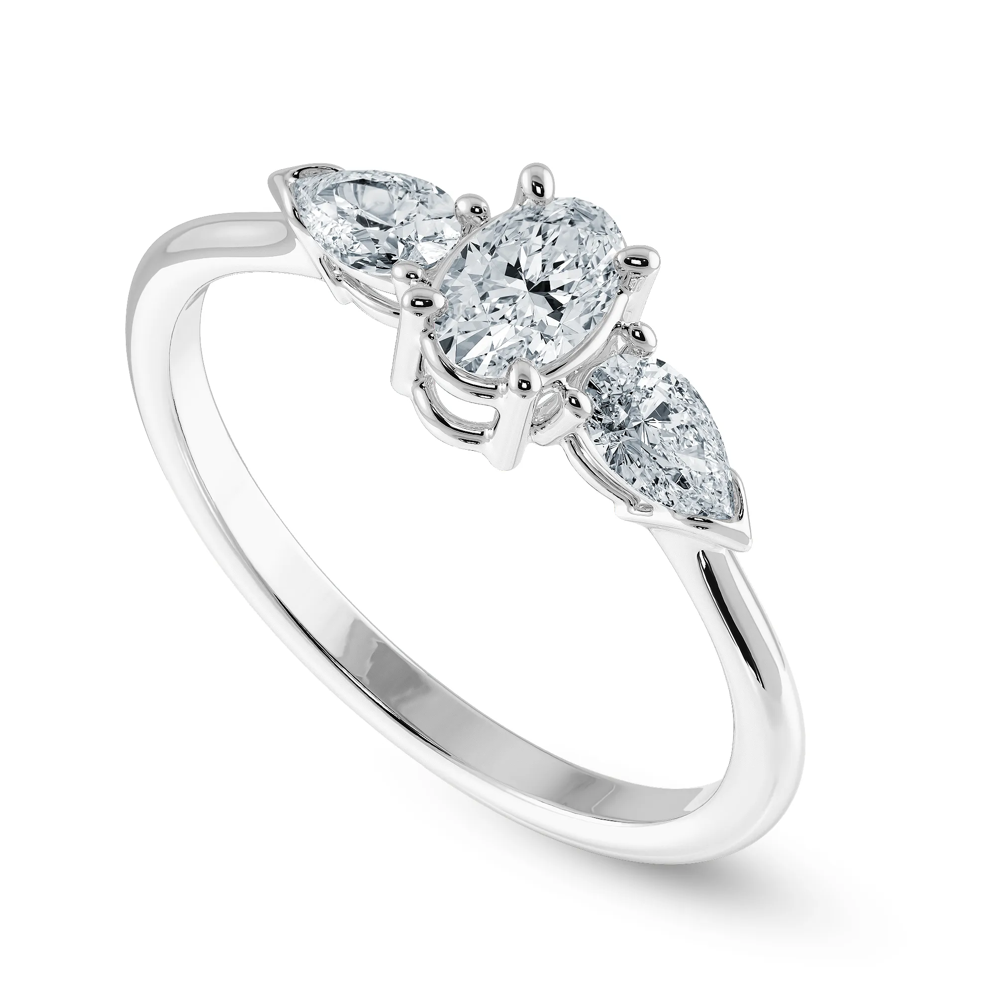 0.30cts Oval Cut Solitaire with Pear Diamond Accents Platinum Ring JL PT 1206