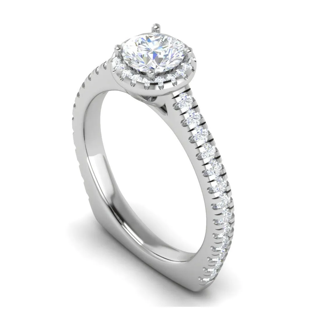 0.50 cts Halo Diamond Shank Solitaire Platinum Ring JL PT RH RD 184