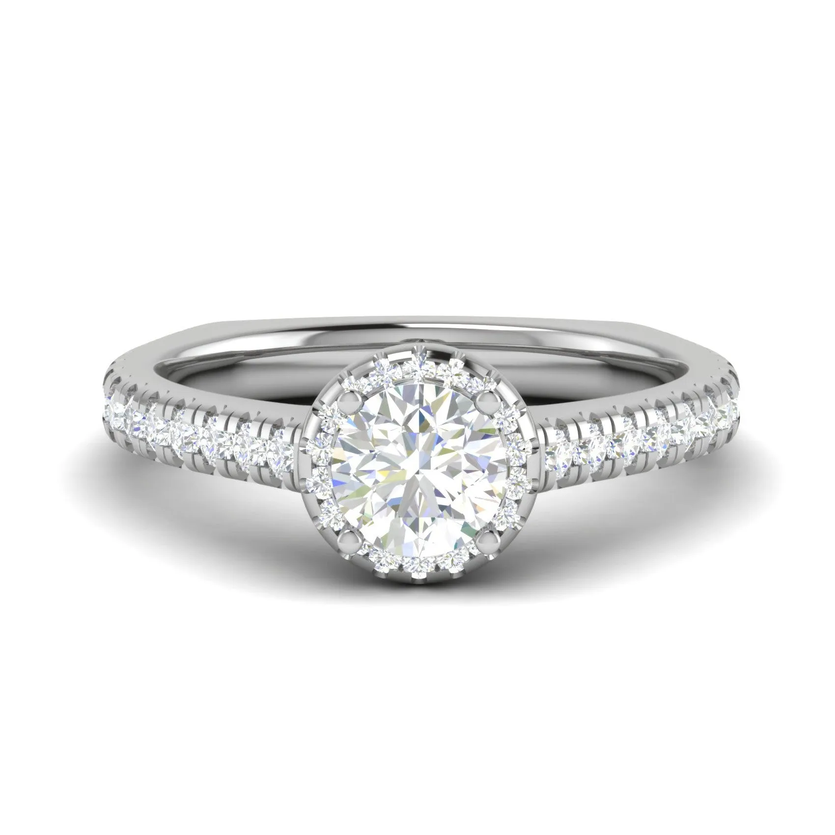 0.50 cts Halo Diamond Shank Solitaire Platinum Ring JL PT RH RD 184