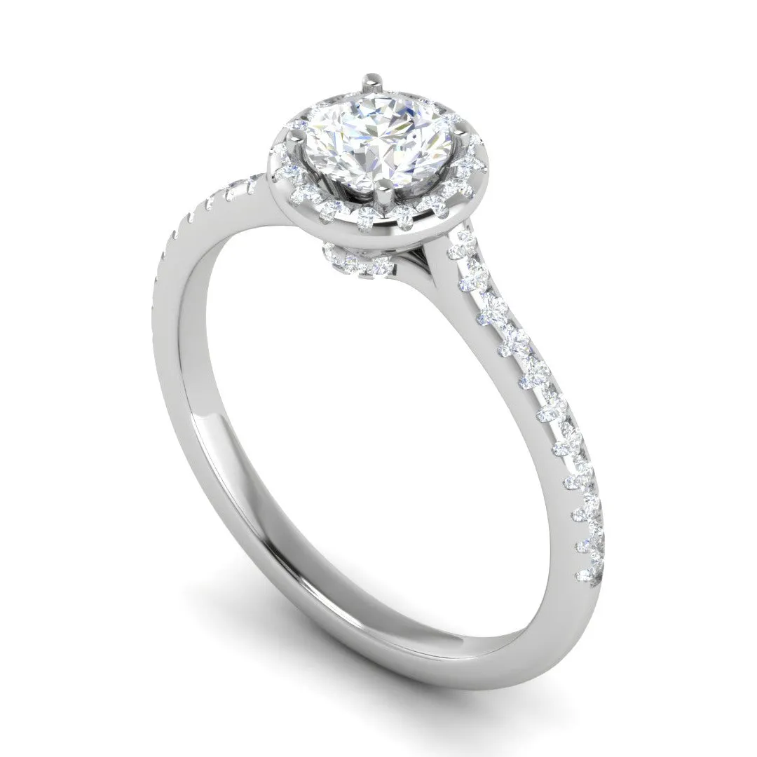0.50 cts Solitaire Halo Diamond Shank Platinum Ring JL PT RH RD 249