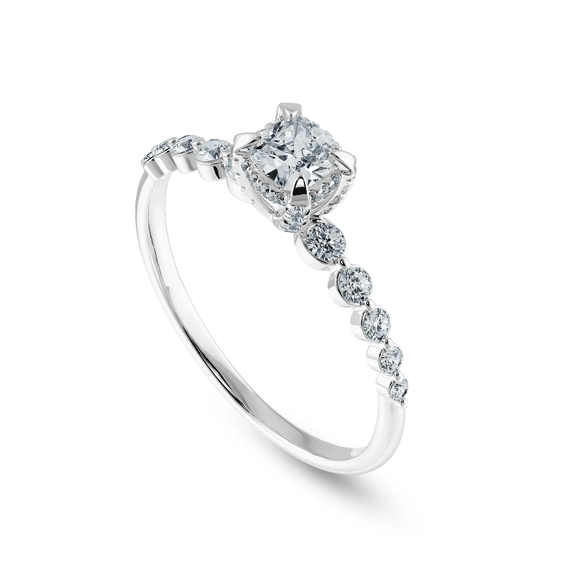 0.50cts. Cushion Cut Solitaire Halo Diamond Accents Platinum Engagement Ring JL PT 2005-A