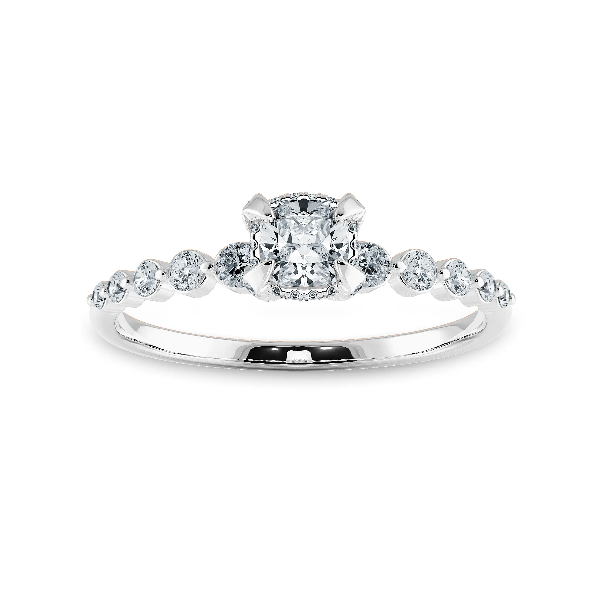 0.50cts. Cushion Cut Solitaire Halo Diamond Accents Platinum Engagement Ring JL PT 2005-A