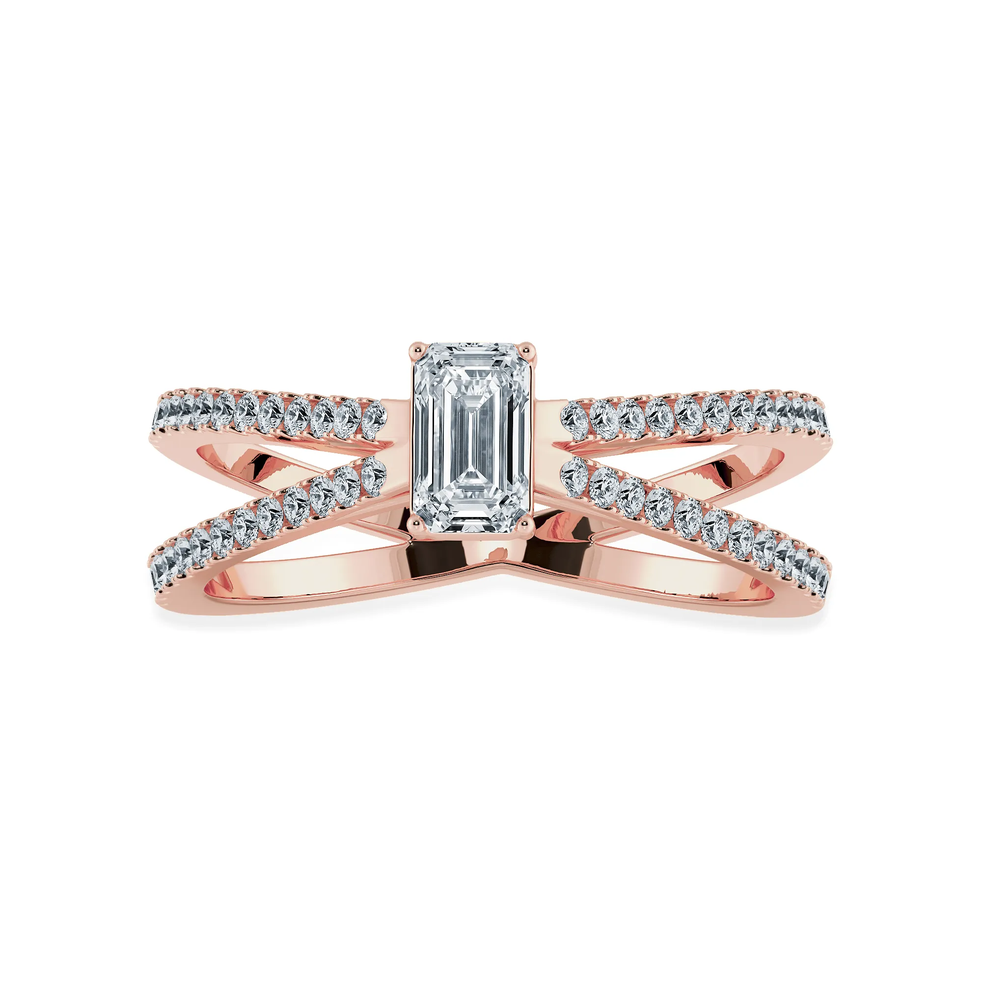 0.50cts. Emerald Cut Solitaire Diamond Split Shank 18K Rose Gold Ring JL AU 1172R-A