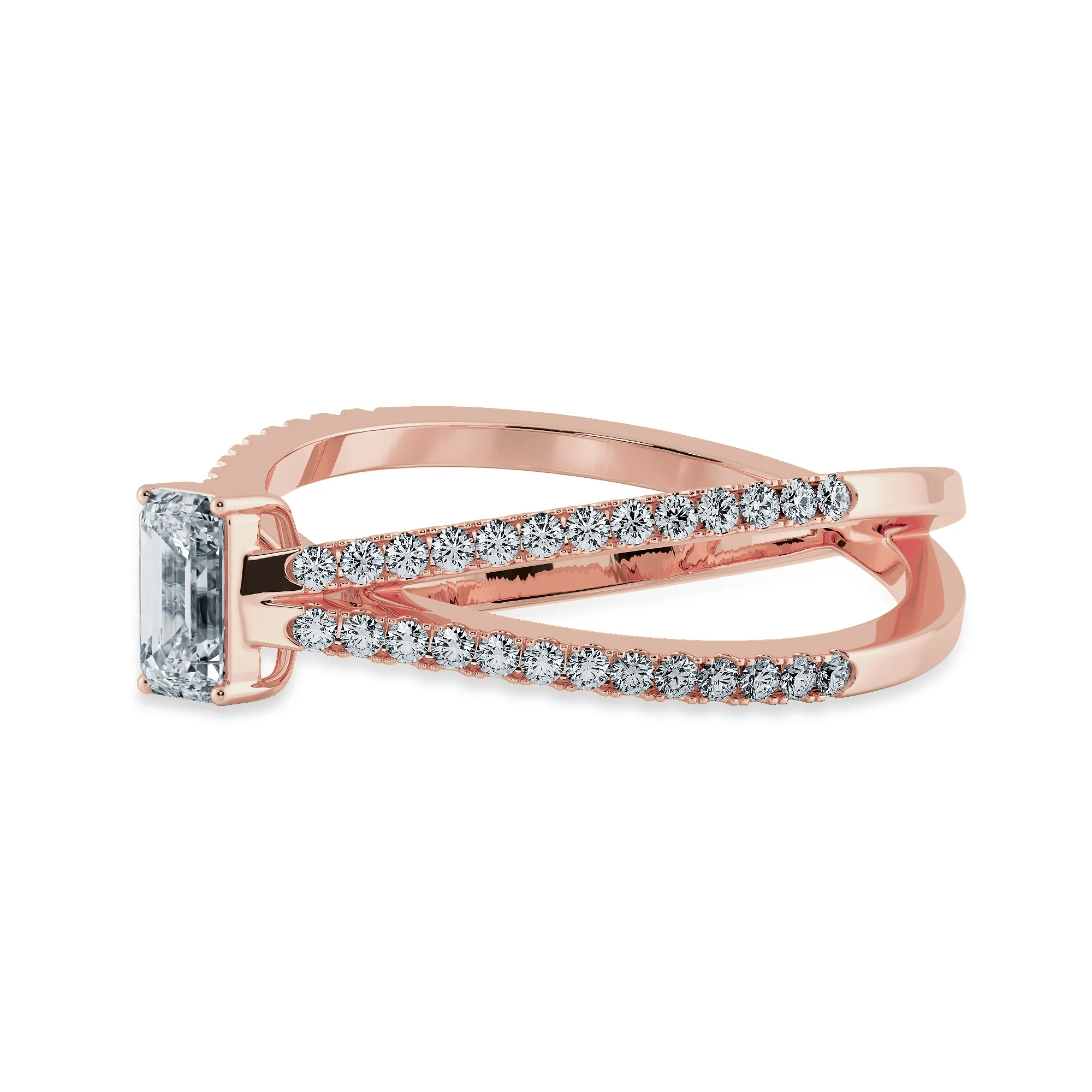 0.50cts. Emerald Cut Solitaire Diamond Split Shank 18K Rose Gold Ring JL AU 1172R-A