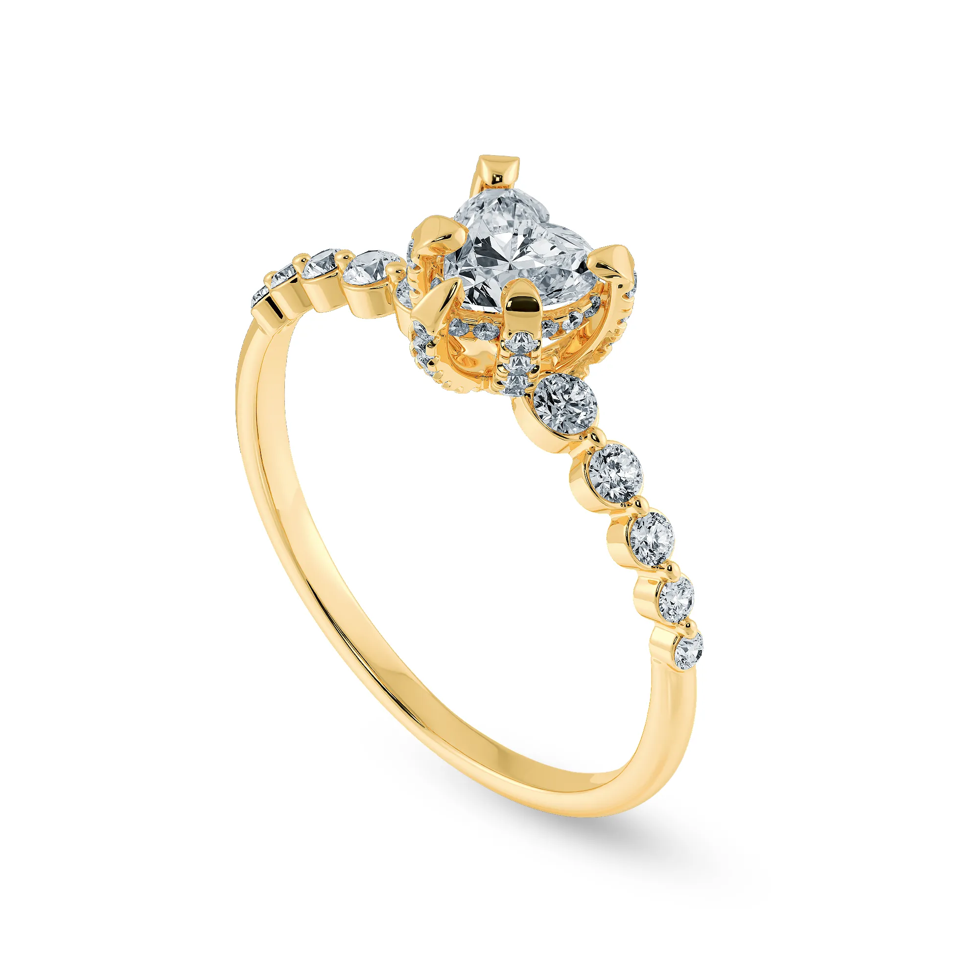 0.50cts. Heart Cut Solitaire Halo Diamond Accents 18K Yellow Gold Ring JL AU 2007Y-A
