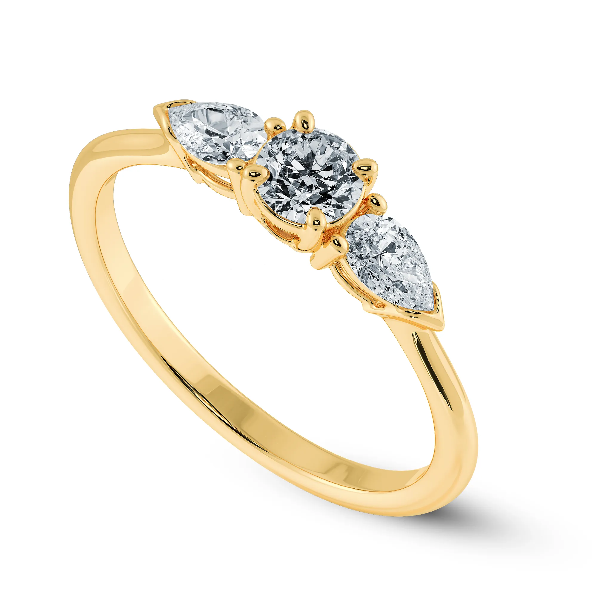 0.50cts. Solitaire with Pear Cut Diamond Accents 18K Yellow Gold Ring JL AU 2020Y-A