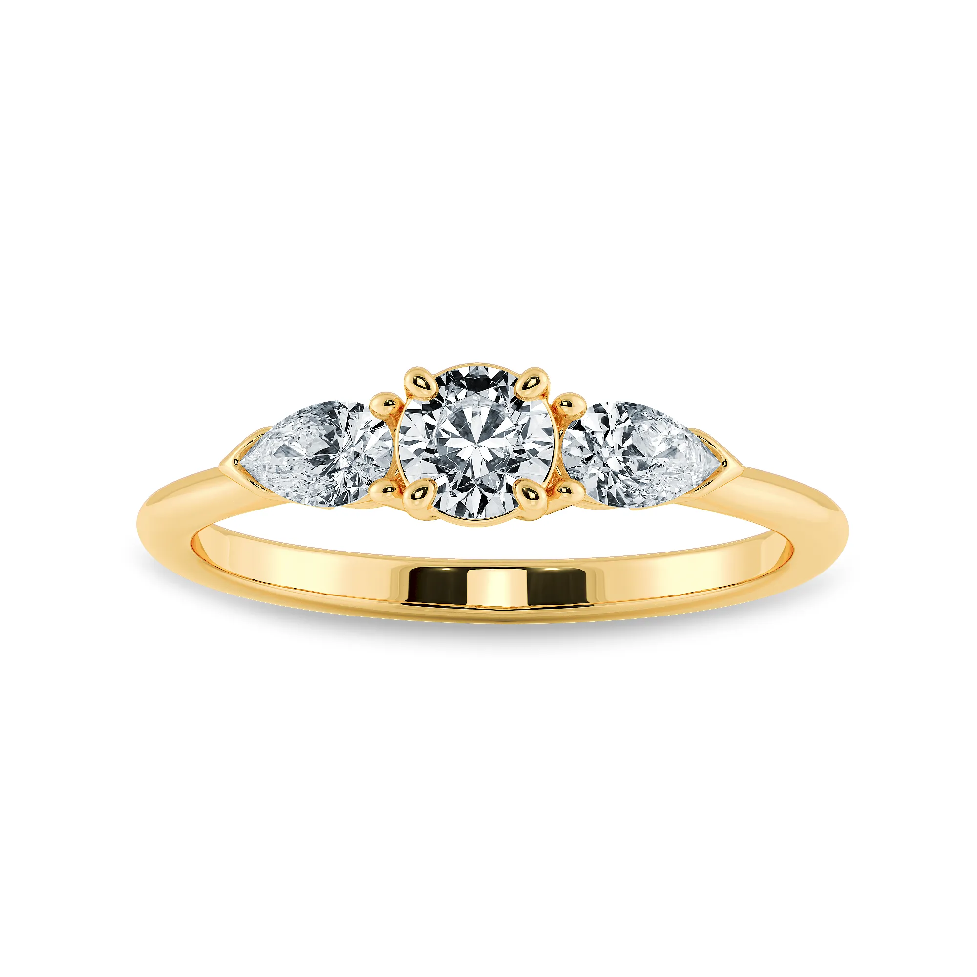 0.50cts. Solitaire with Pear Cut Diamond Accents 18K Yellow Gold Ring JL AU 2020Y-A