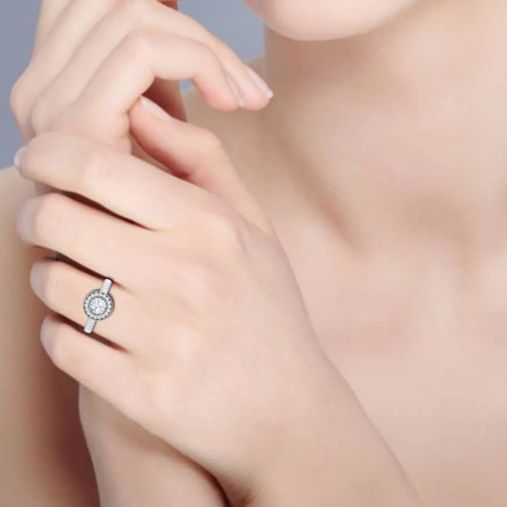 0.70 cts Solitaire Halo Diamond Shank Platinum Ring JL PT RH RD 149