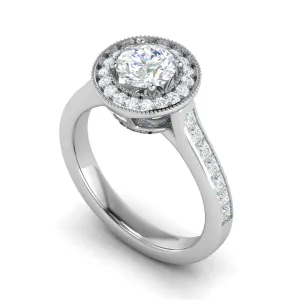 0.70 cts Solitaire Halo Diamond Shank Platinum Ring JL PT RH RD 149
