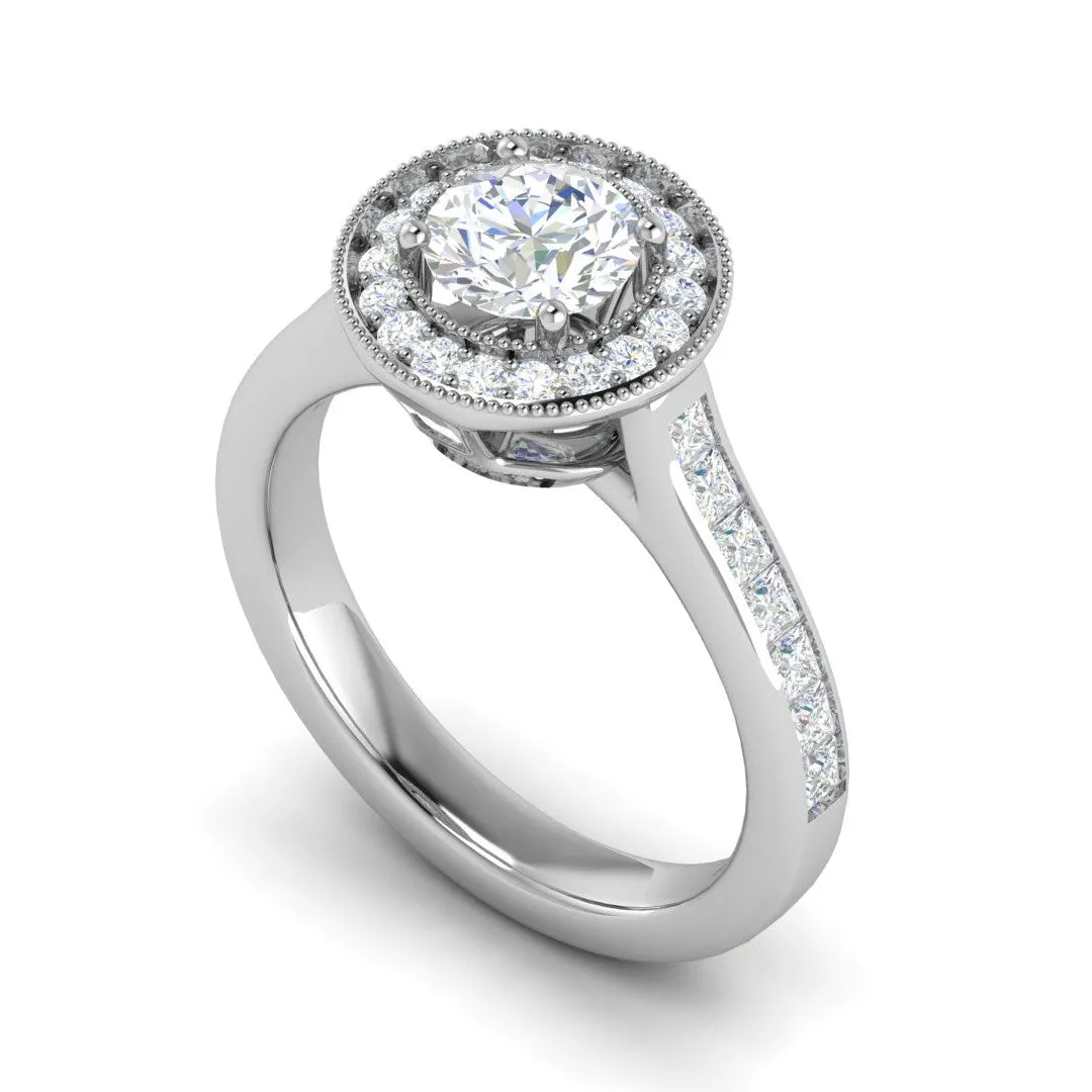 0.70 cts Solitaire Halo Diamond Shank Platinum Ring JL PT RH RD 149