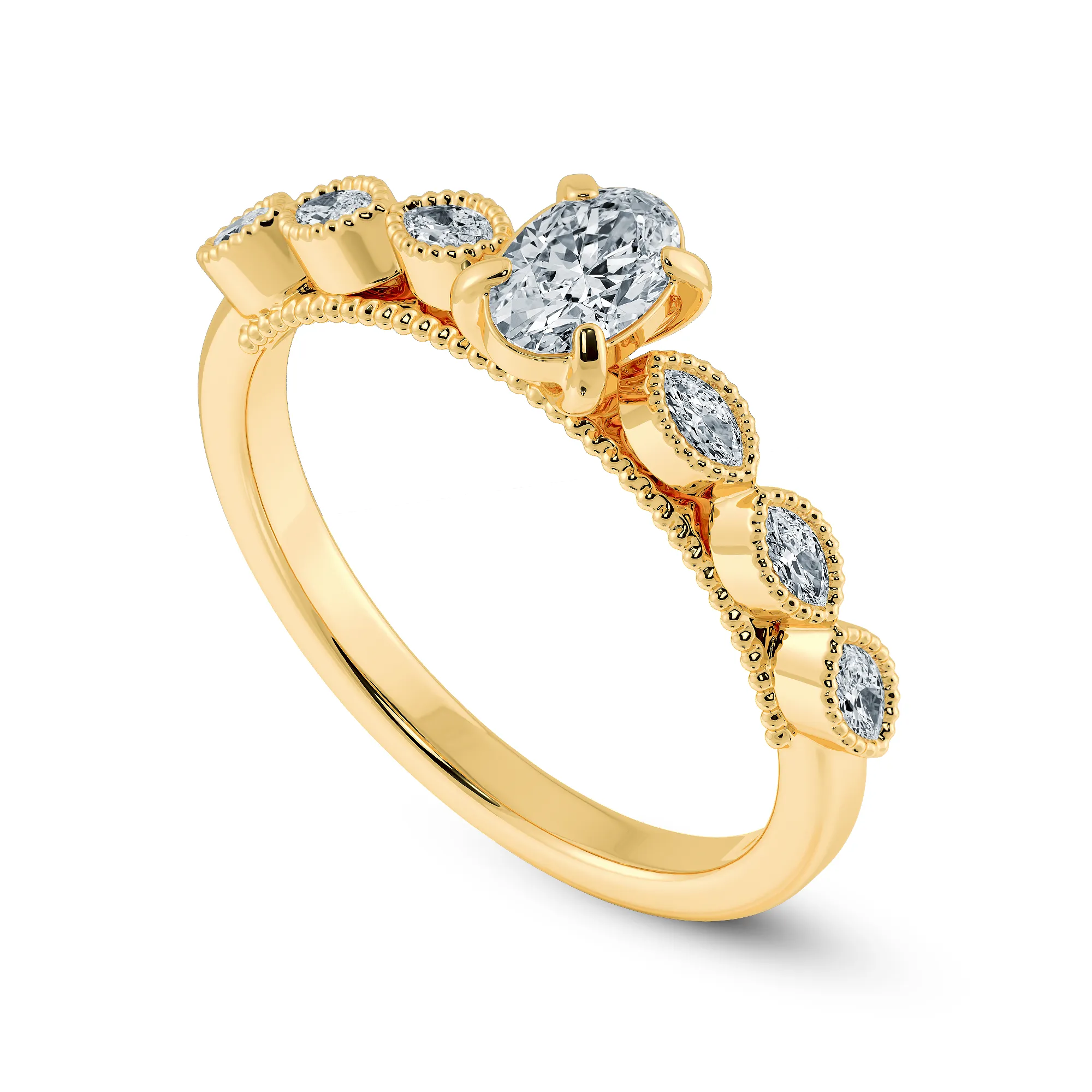 0.70cts. Oval Cut Solitaire Marquise Cut Diamond Accents 18K Yellow Gold Ring JL AU 2017Y-B