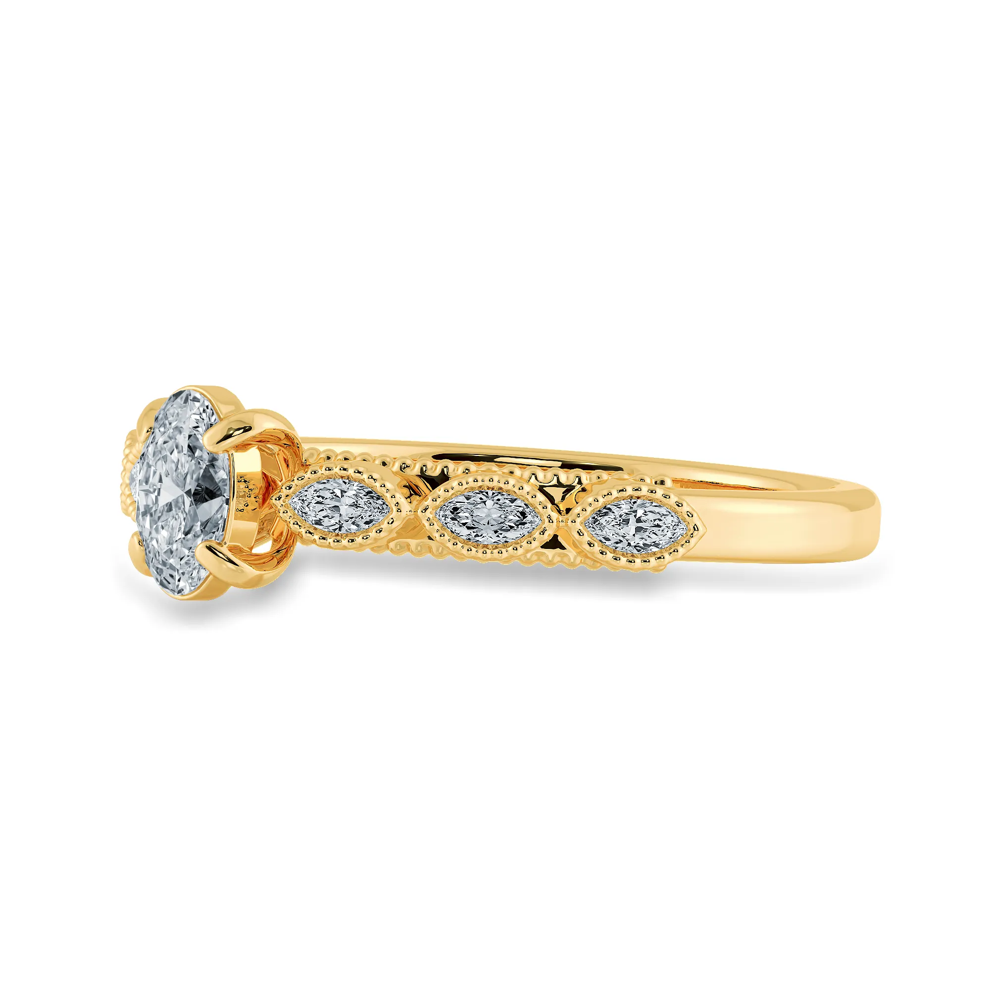 0.70cts. Oval Cut Solitaire Marquise Cut Diamond Accents 18K Yellow Gold Ring JL AU 2017Y-B