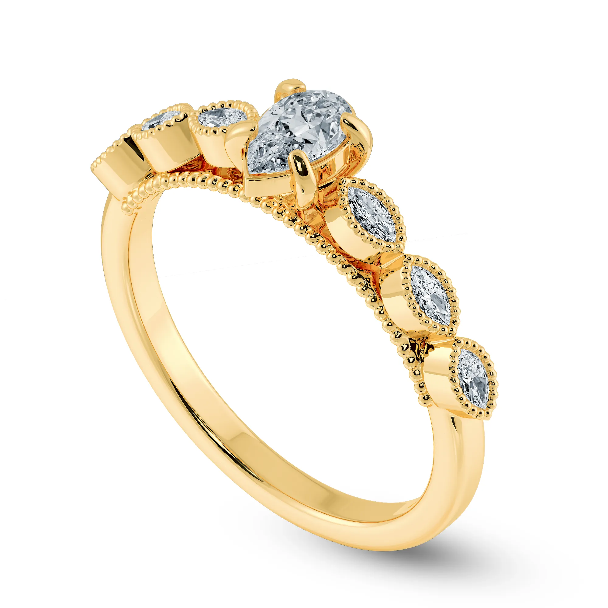 0.70cts. Pear Cut Solitaire with Marquise Cut Diamond Shank 18K Yellow Gold Ring JL AU 2018Y-B