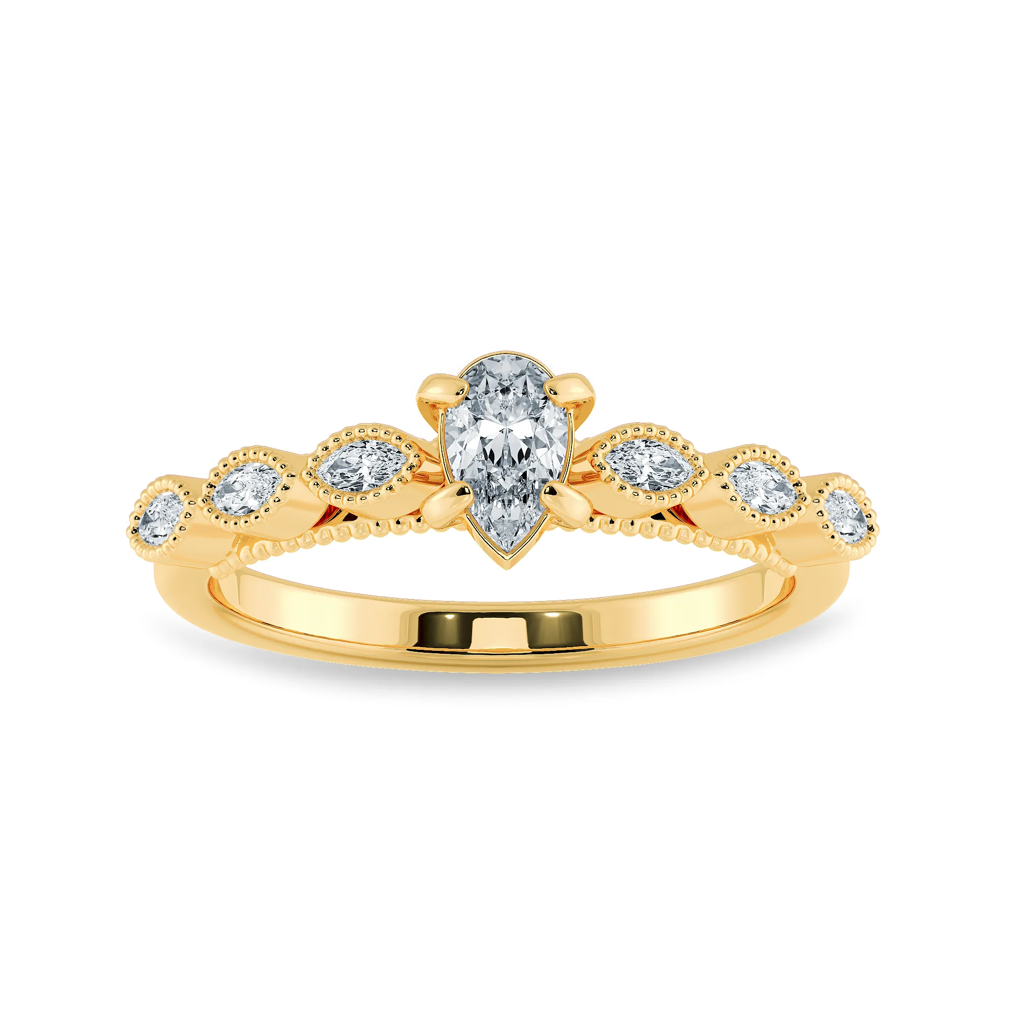 0.70cts. Pear Cut Solitaire with Marquise Cut Diamond Shank 18K Yellow Gold Ring JL AU 2018Y-B