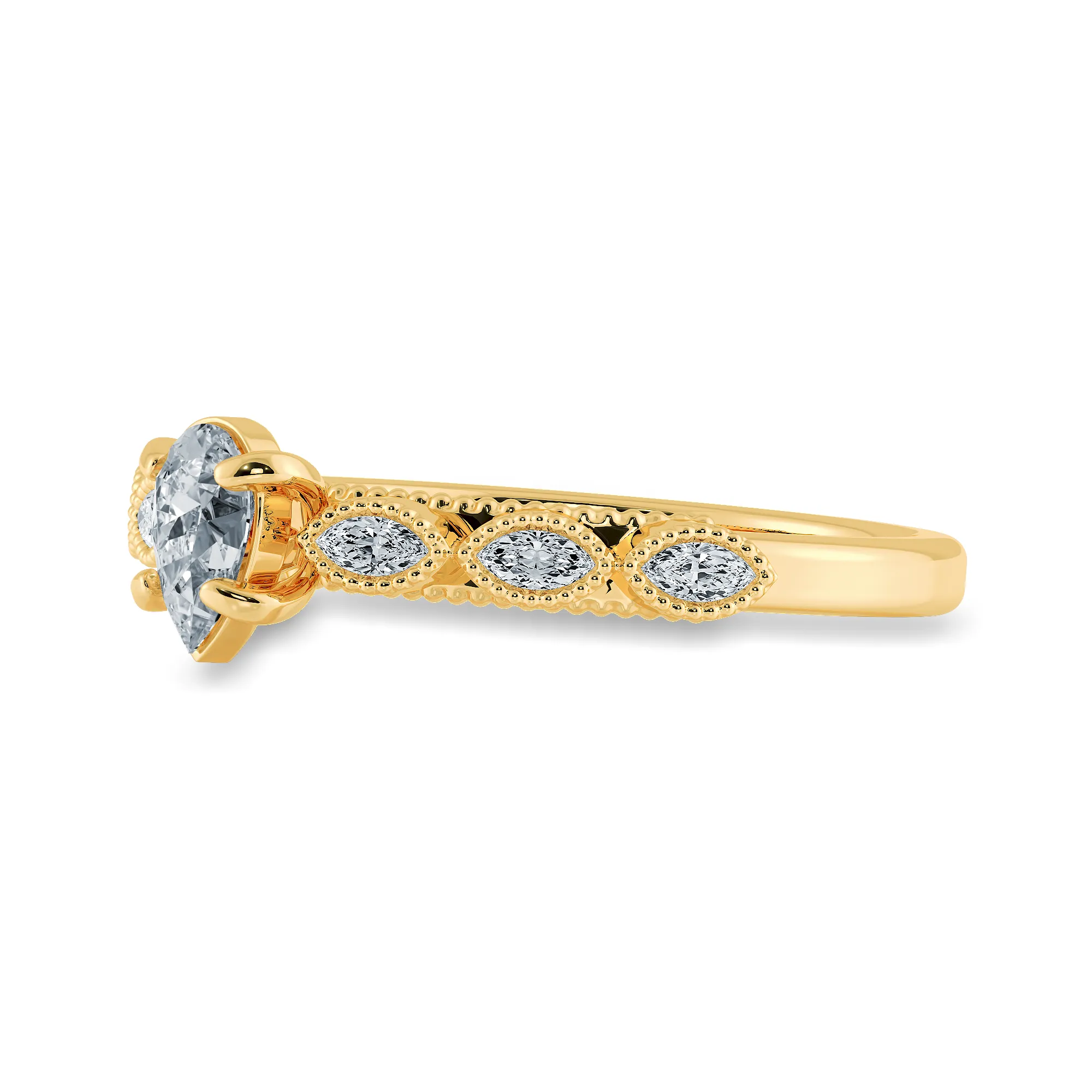 0.70cts. Pear Cut Solitaire with Marquise Cut Diamond Shank 18K Yellow Gold Ring JL AU 2018Y-B