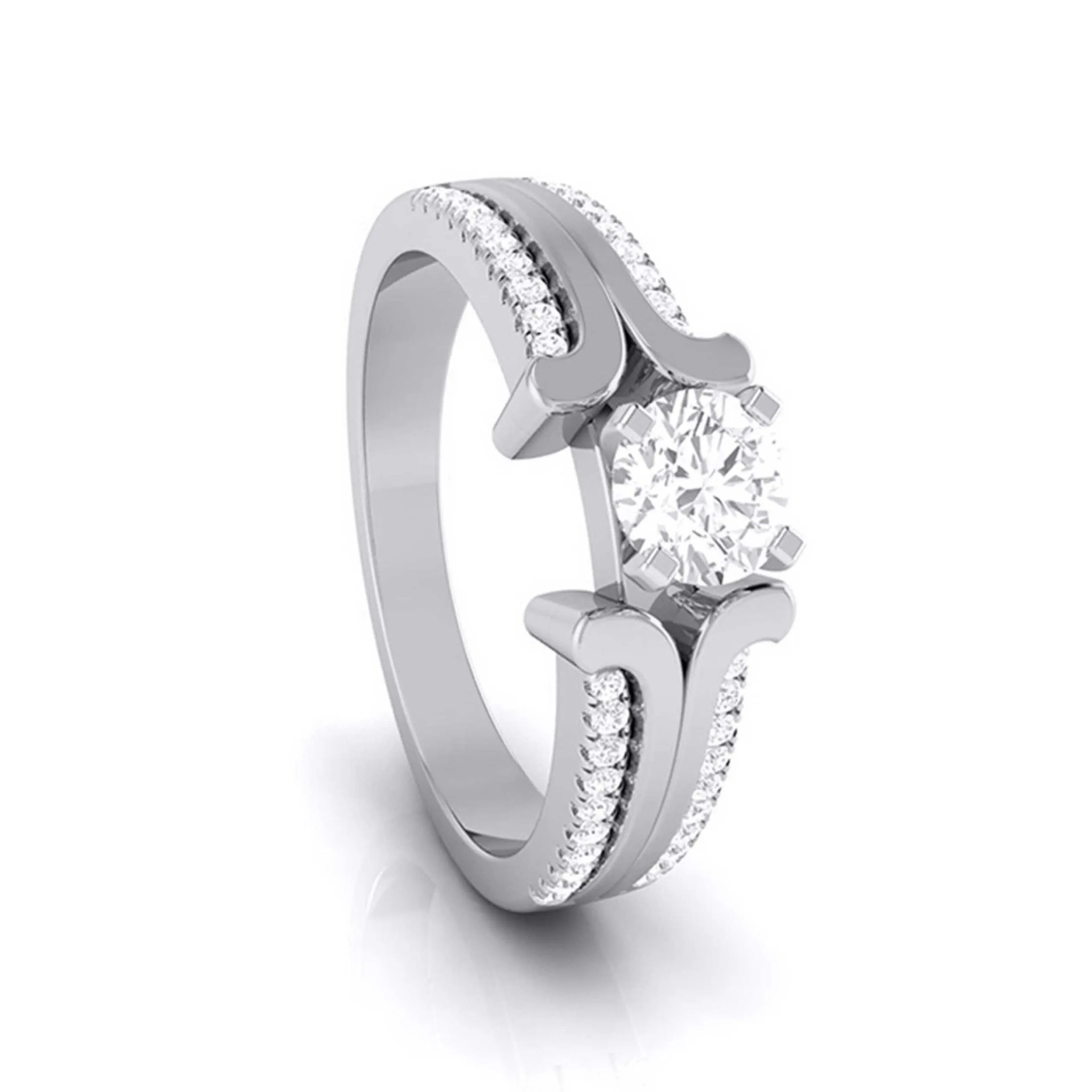 1-Carat Lab Grown Solitaire Engagement Ring for Women with 2-Row Diamonds Shank JL PT LG G-116-C