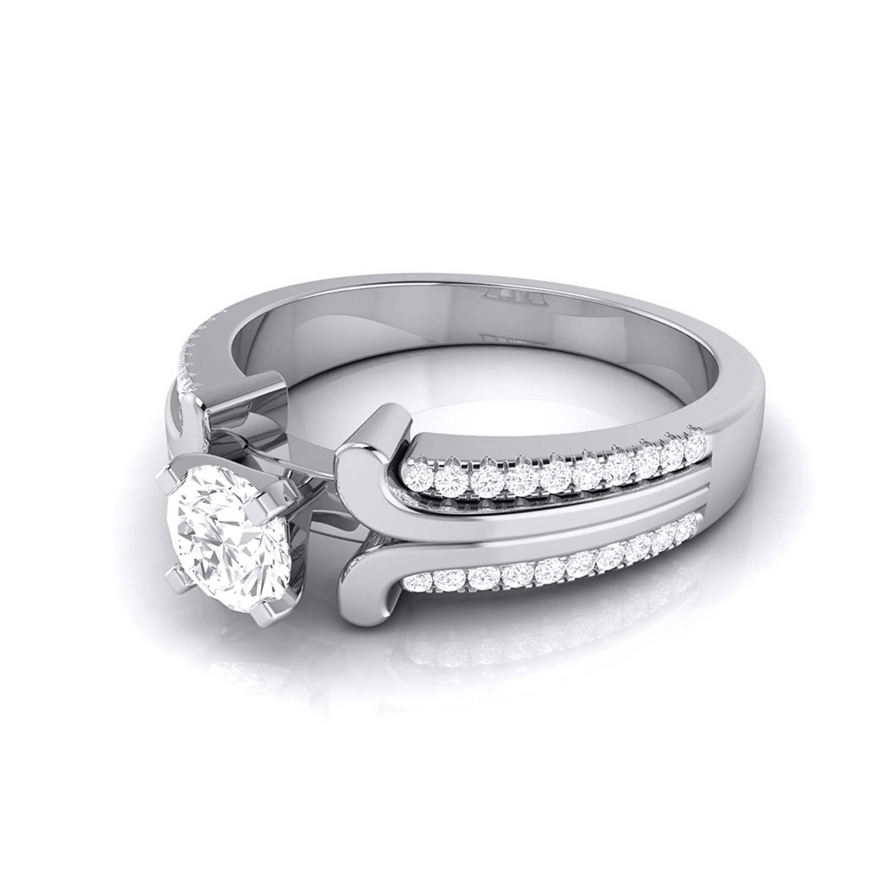 1-Carat Lab Grown Solitaire Engagement Ring for Women with 2-Row Diamonds Shank JL PT LG G-116-C