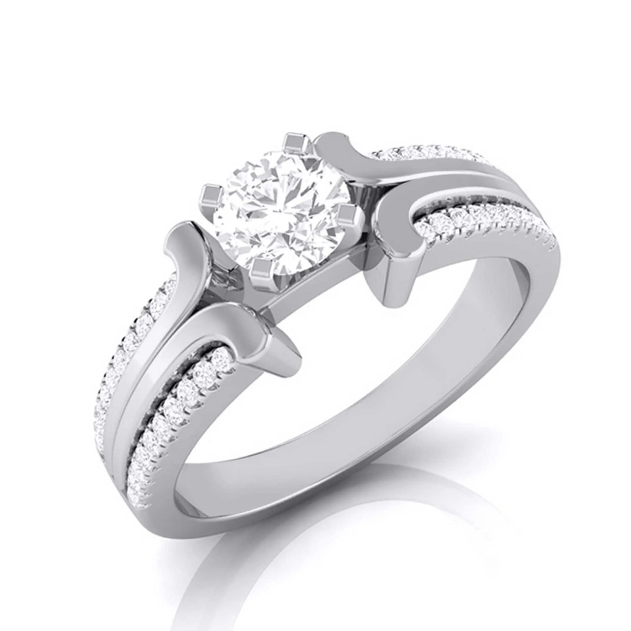 1-Carat Lab Grown Solitaire Engagement Ring for Women with 2-Row Diamonds Shank JL PT LG G-116-C