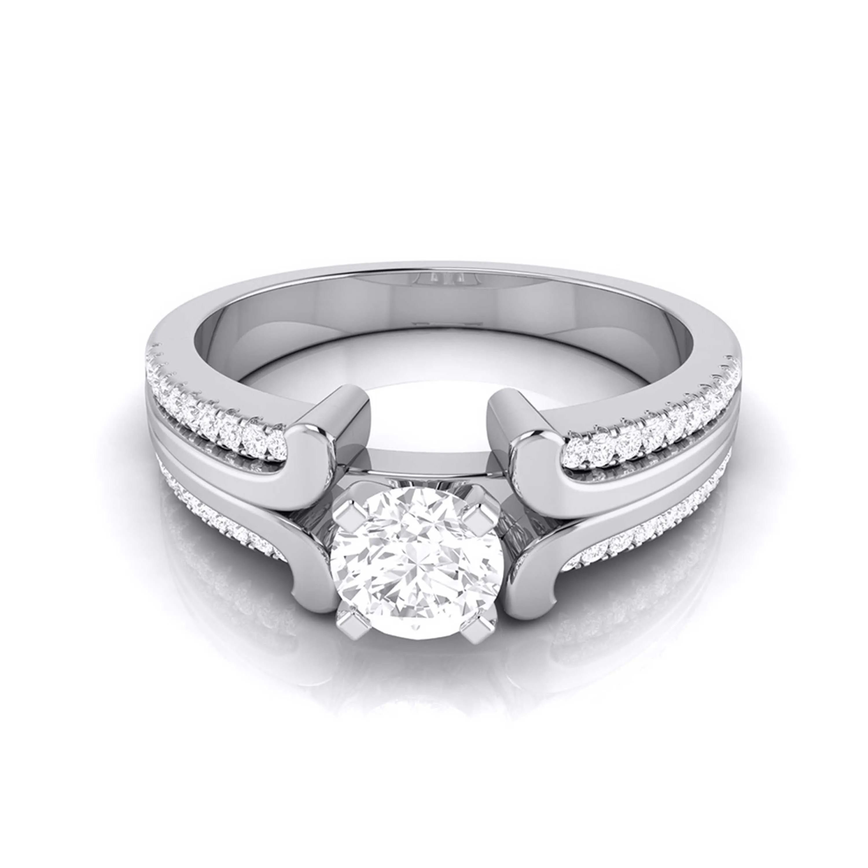 1-Carat Lab Grown Solitaire Engagement Ring for Women with 2-Row Diamonds Shank JL PT LG G-116-C