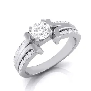 1-Carat Lab Grown Solitaire Engagement Ring for Women with 2-Row Diamonds Shank JL PT LG G-116-C