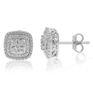 1/10 cttw Round Lab Grown Diamond Prong Set .925 Sterling Silver Stud Earrings
