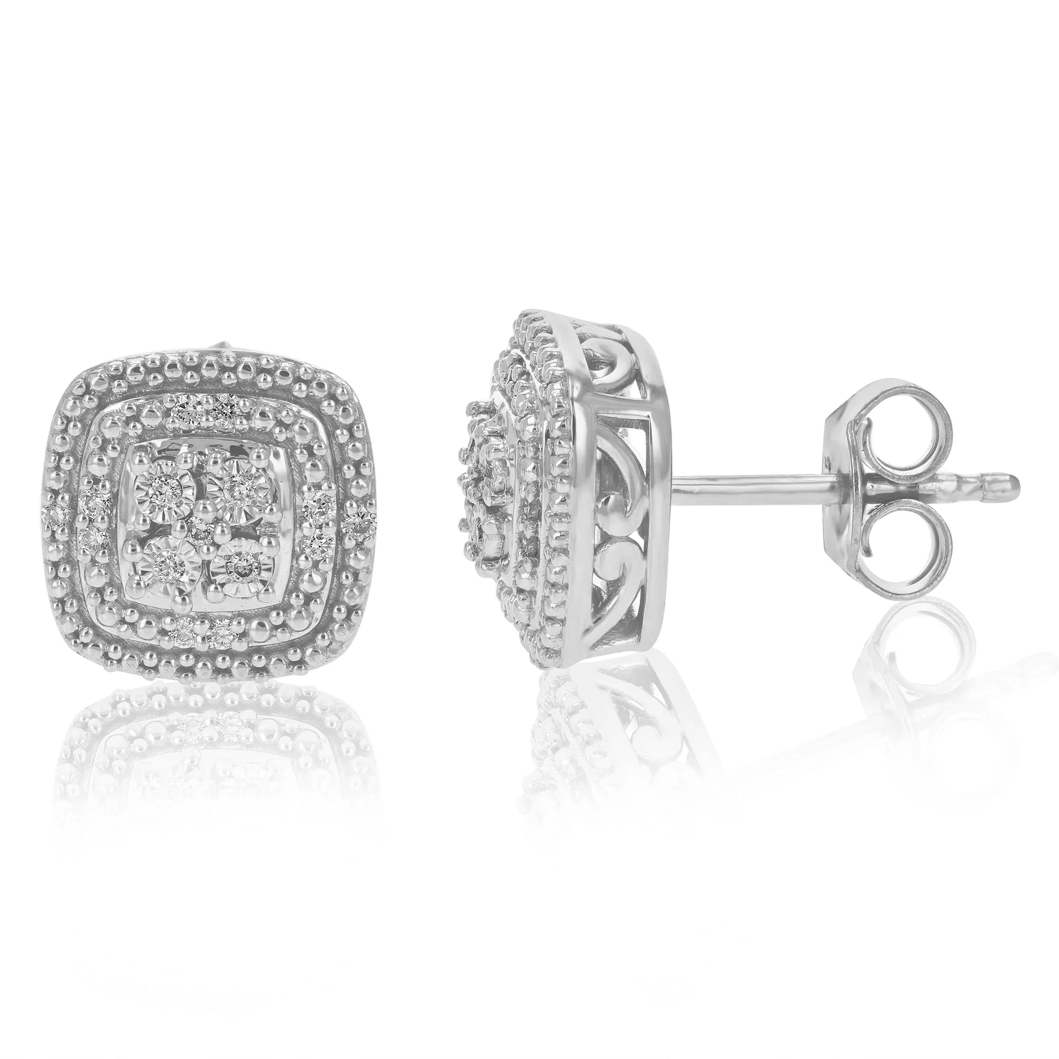 1/10 cttw Round Lab Grown Diamond Prong Set .925 Sterling Silver Stud Earrings