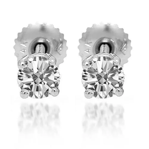 14K Solid White Gold Diamond Solitaire Stud Earrings 0.63 Ctw