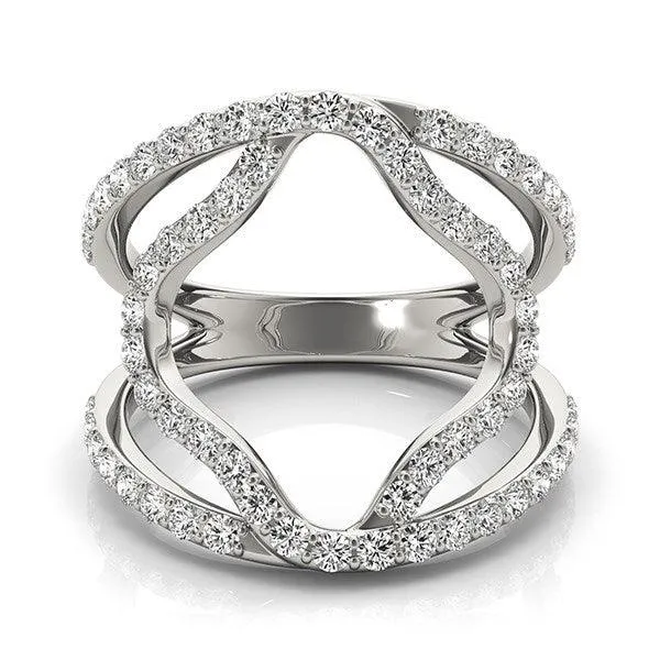 14k White Gold Diamond Flower Style Dual Band Ring (5/8 cttw)
