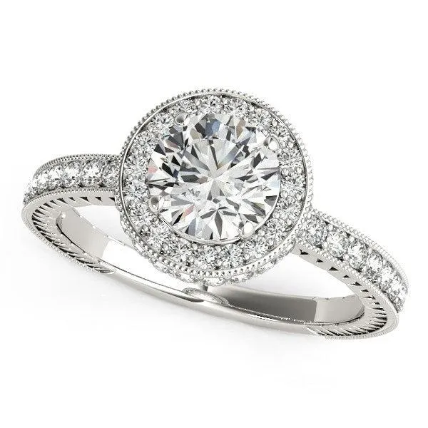 14k White Gold Milgrain Border Diamond Pave Engagement Ring (1 1/2 cttw)