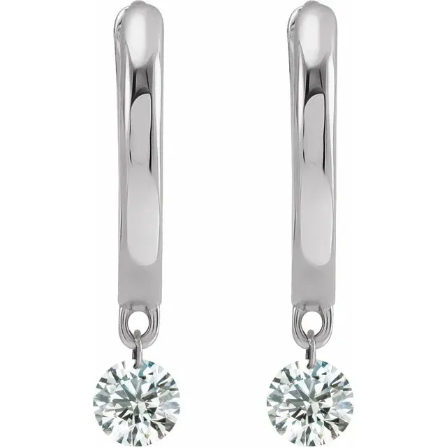 14K Yellow 1/3 CTW Drilled Natural Diamond Hinged Hoop Earrings
