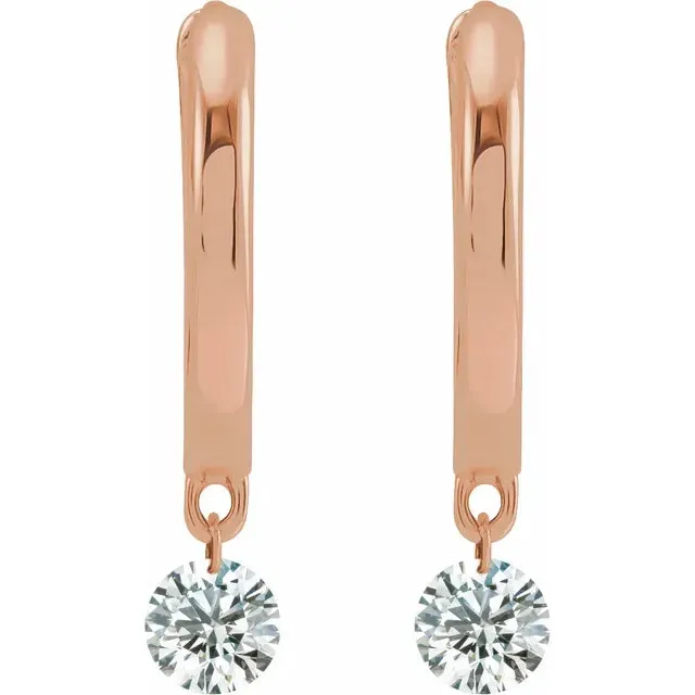 14K Yellow 1/3 CTW Drilled Natural Diamond Hinged Hoop Earrings