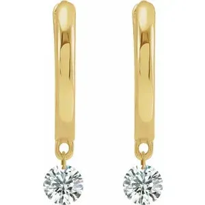14K Yellow 1/3 CTW Drilled Natural Diamond Hinged Hoop Earrings