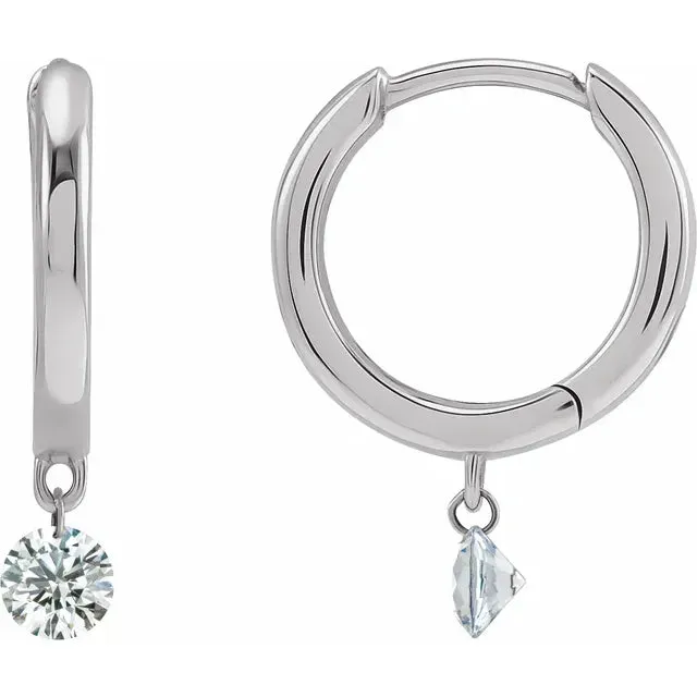 14K Yellow 1/3 CTW Drilled Natural Diamond Hinged Hoop Earrings