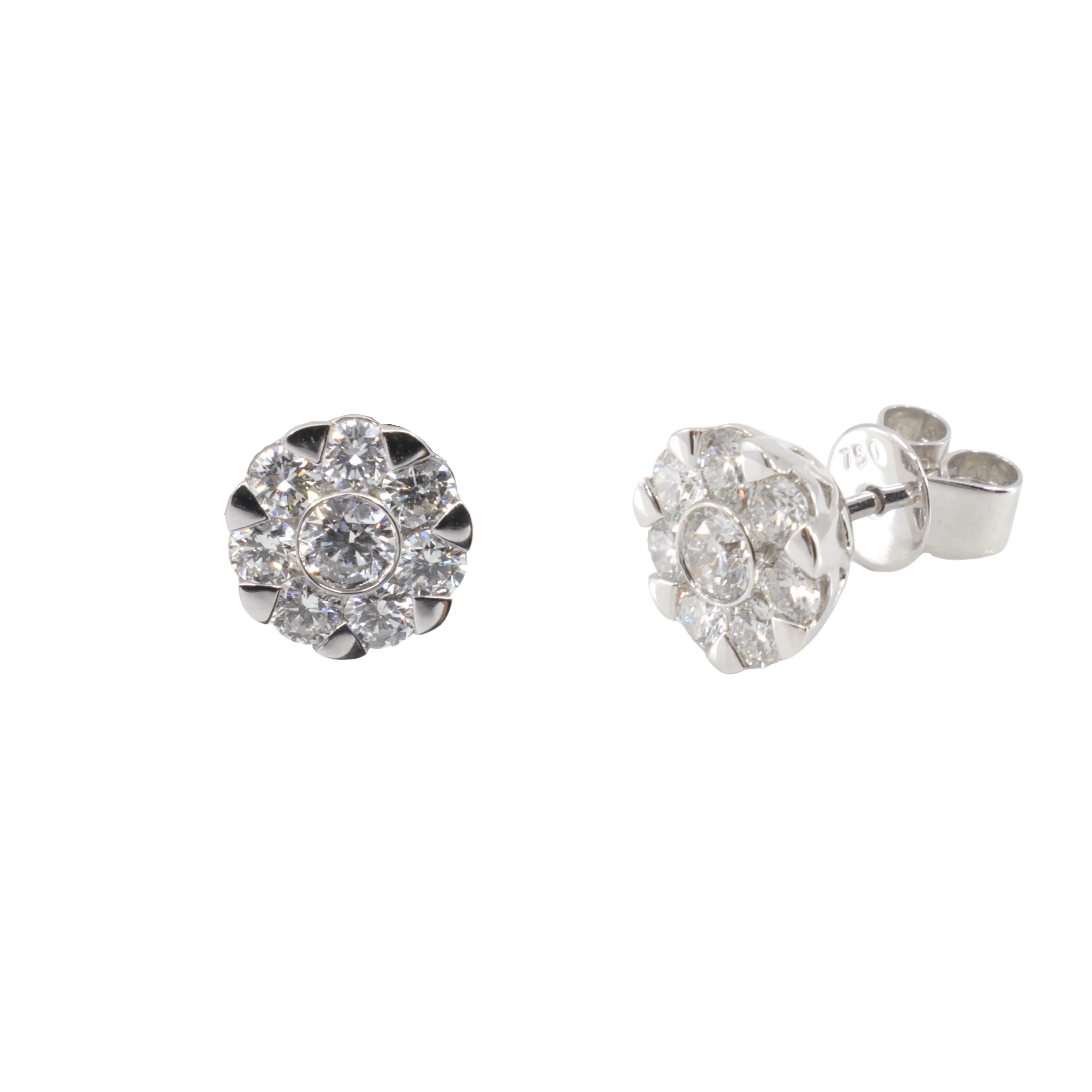 18K White Gold Tdw. 1.17ct Diamond Cluster Stud Earrings - 20759957