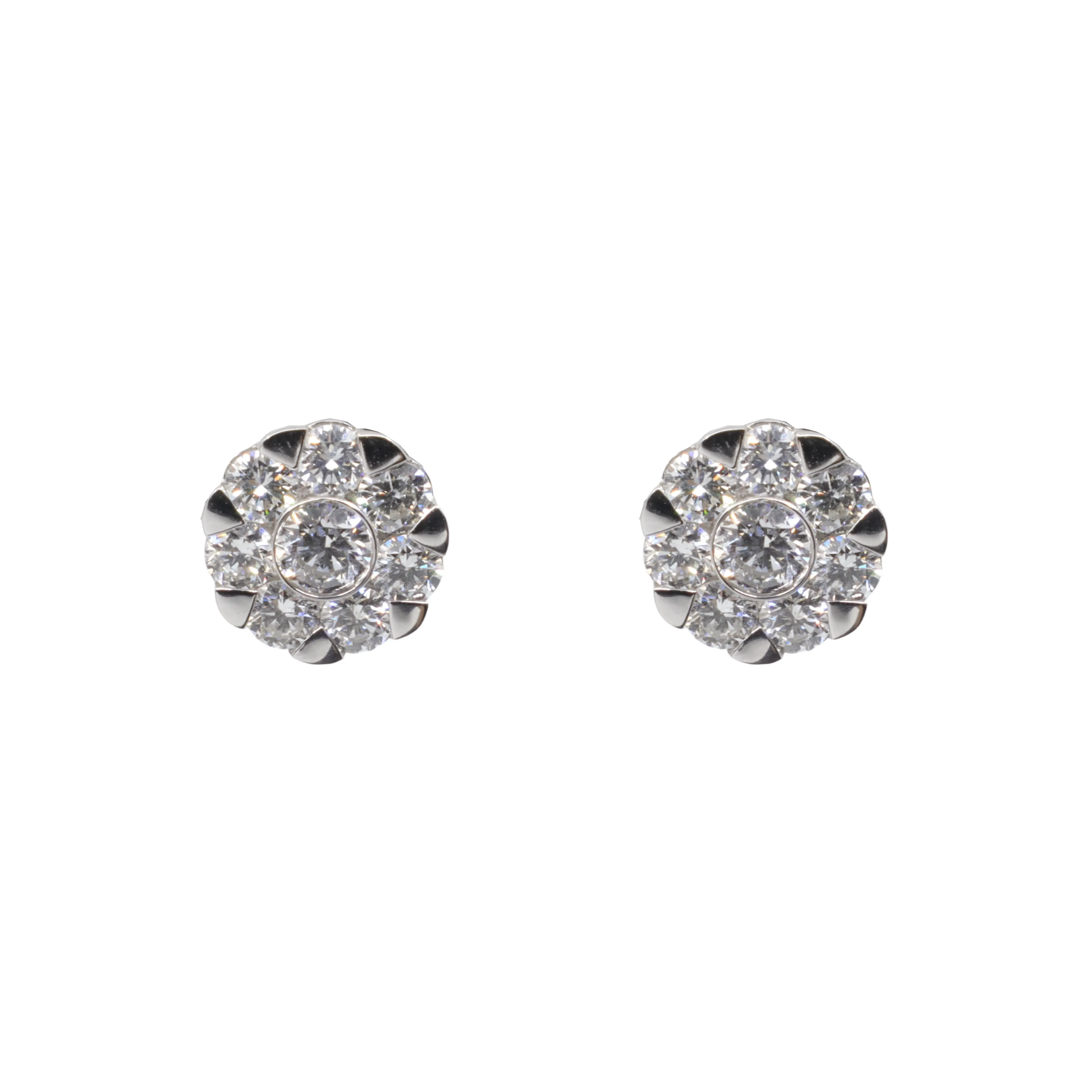 18K White Gold Tdw. 1.17ct Diamond Cluster Stud Earrings - 20759957