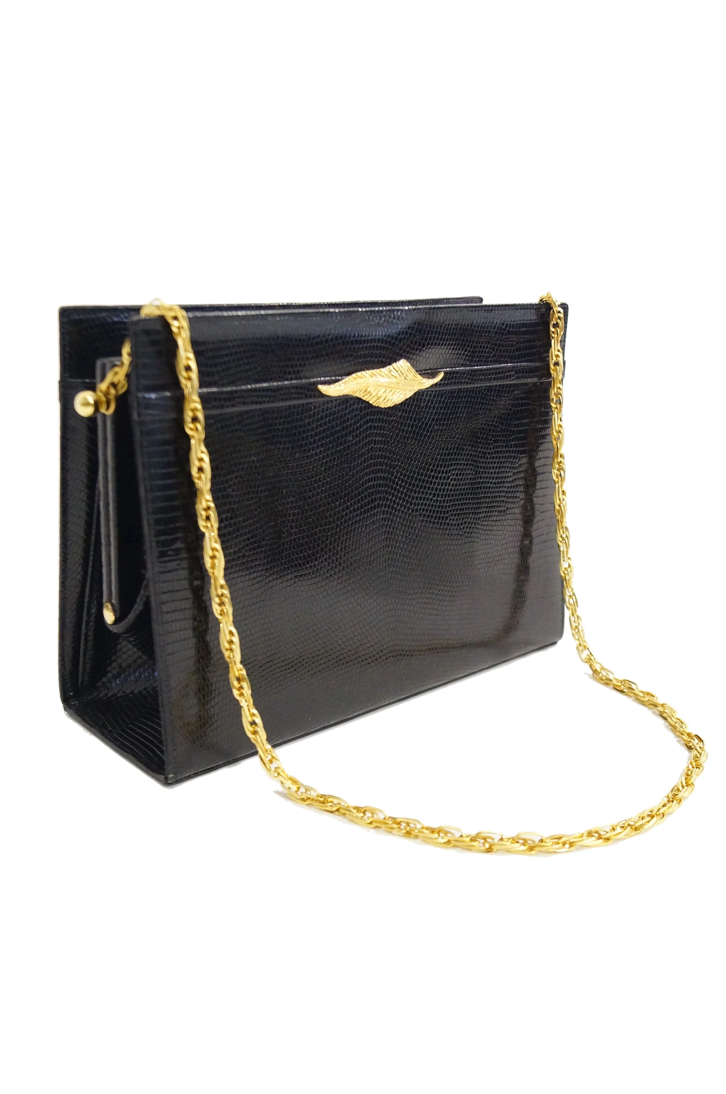 1960s Martin Van Schaak Black Lizard Handbag