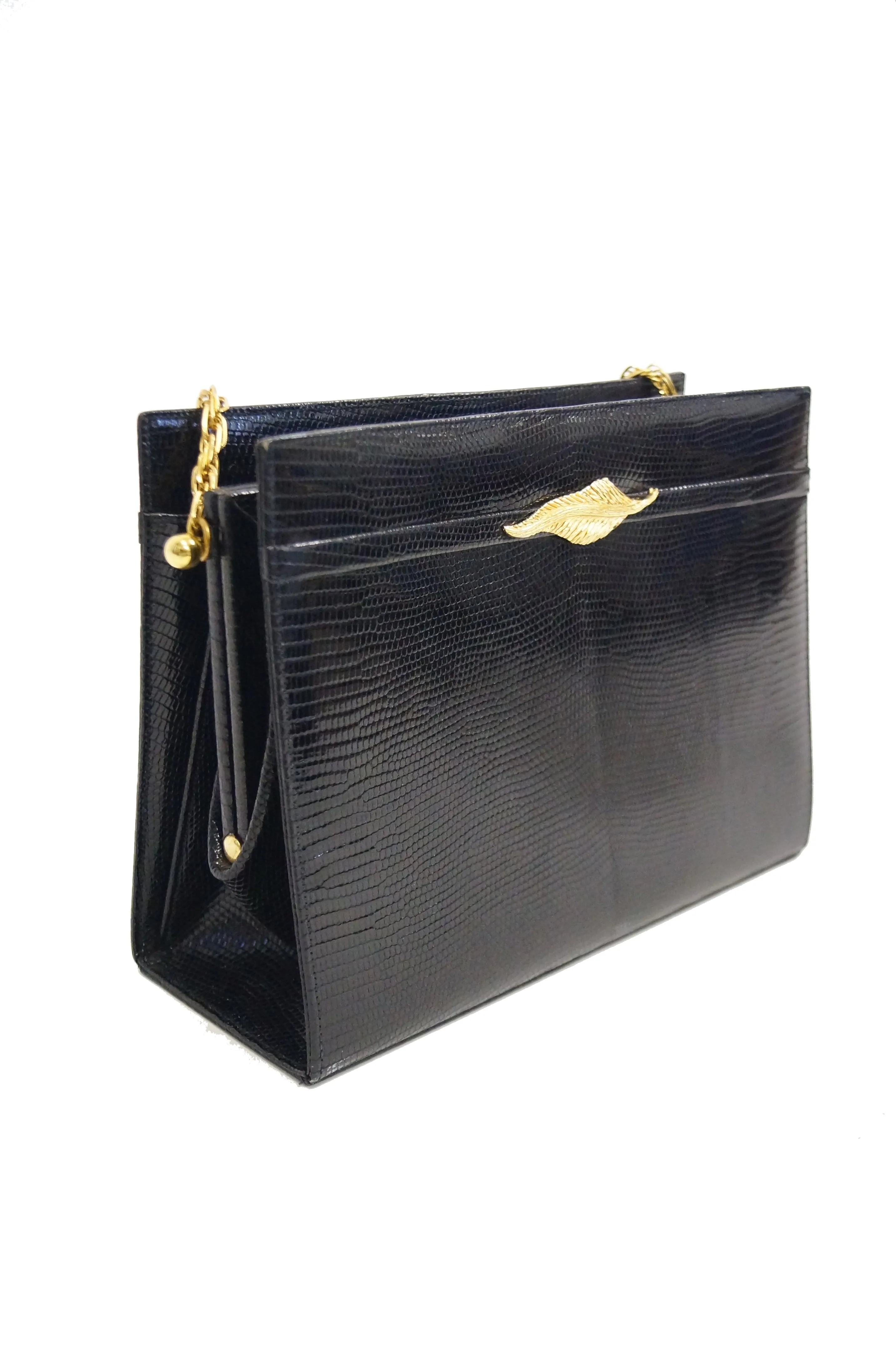1960s Martin Van Schaak Black Lizard Handbag