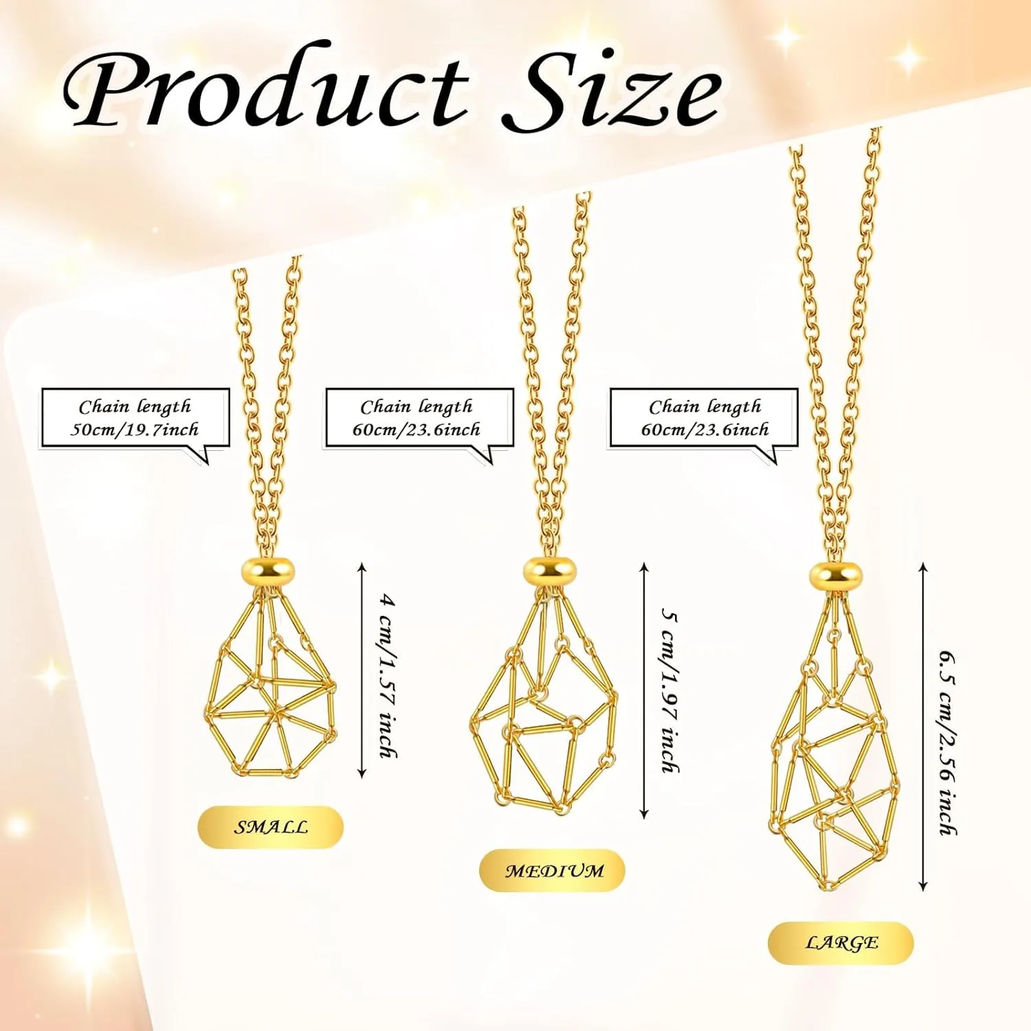 6 Pcs Adjustable Crystal Stone Holder Necklace Empty Crystal Stone Holder Necklace Crystal Pendant Necklace Chain with Stainless Steel Cage for Jewelry DIY (Gold)